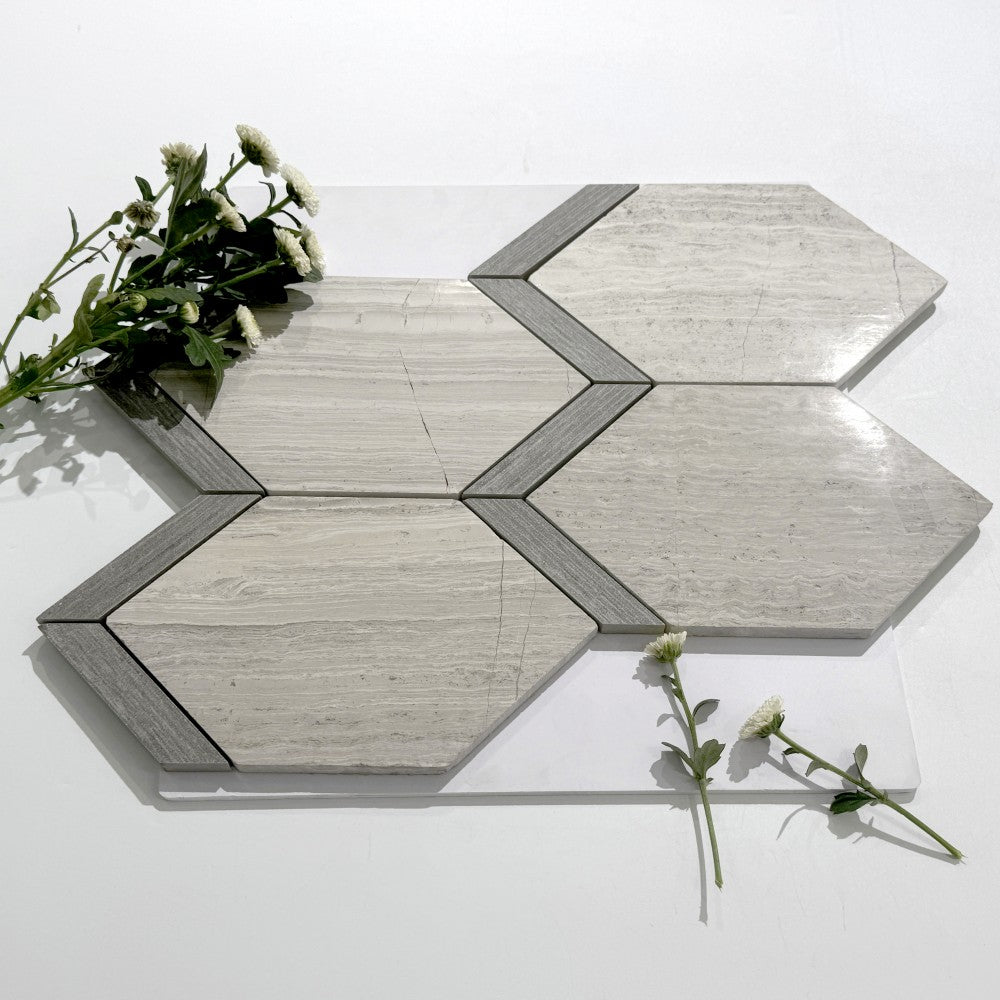 Mosaïque Grège – Hexagone texturé, salle de bain & cuisine