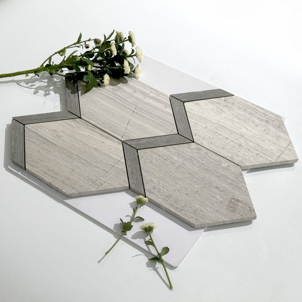 Mosaïque Grège – Hexagone texturé, salle de bain & cuisine