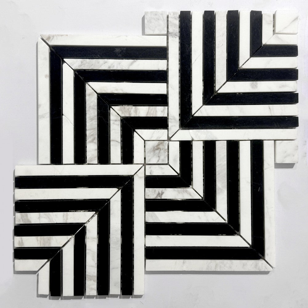 Mosaïque Marbre – Design graphique noir et blanc, mur ou sol