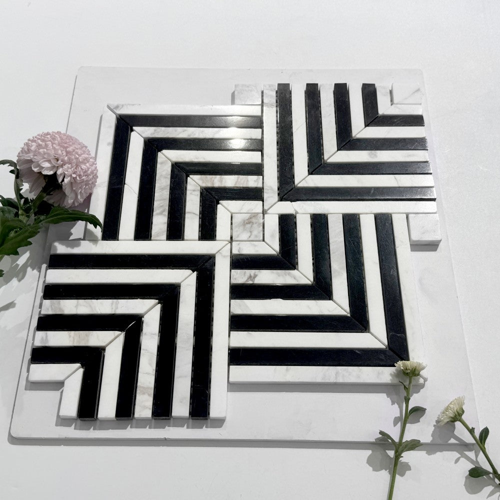 Mosaïque Marbre – Design graphique noir et blanc, mur ou sol