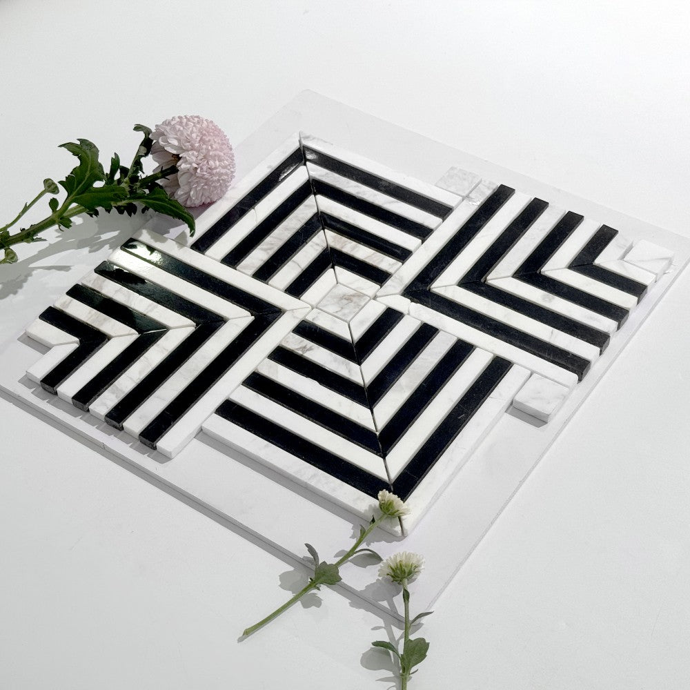 Mosaïque Marbre – Design graphique noir et blanc, mur ou sol