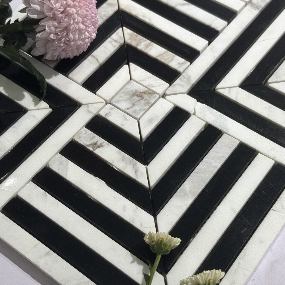Mosaïque Marbre – Design graphique noir et blanc, mur ou sol