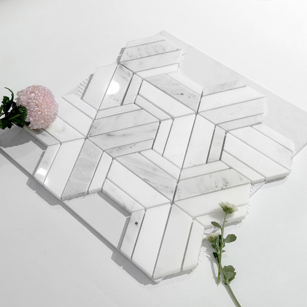 Mosaïque Marbre – Étoile géométrique, salle de bain & cuisine