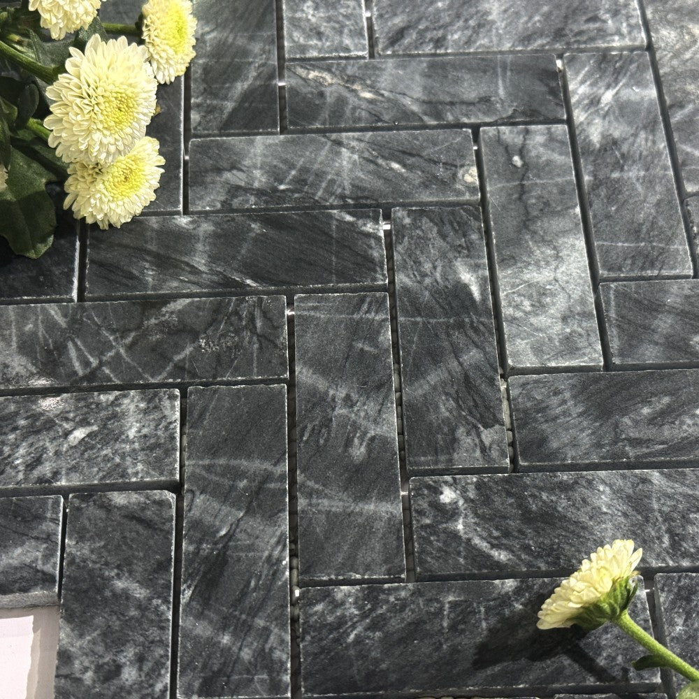 Mosaïque Marbre Gris– Chevron classique, cuisine & salle de bain