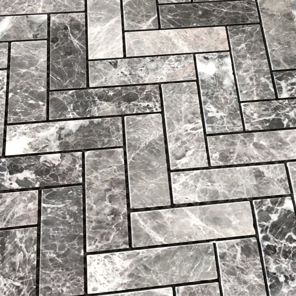 Mosaïque Marbre Gris– Chevron classique, cuisine & salle de bain