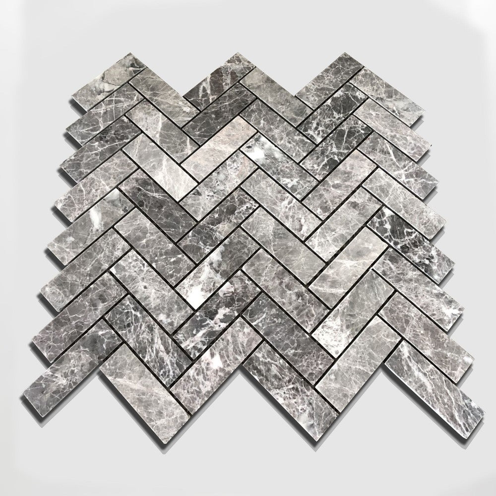 Mosaïque Marbre Gris– Chevron classique, cuisine & salle de bain