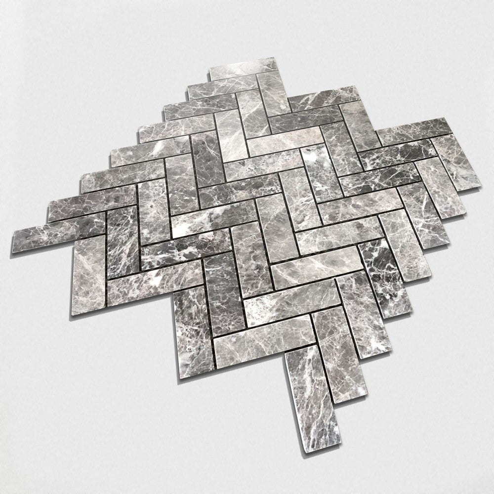 Mosaïque Marbre Gris– Chevron classique, cuisine & salle de bain