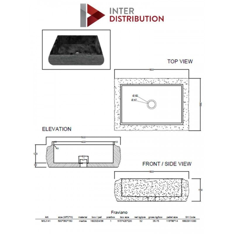 Lavabo Fravanio 50x35x15cm