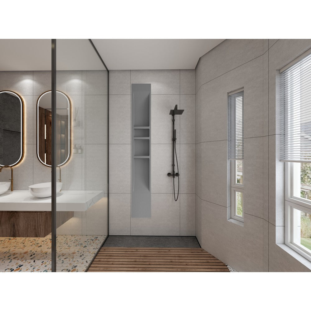 Niche de douche SMC grise 14 × 96", 4 sections