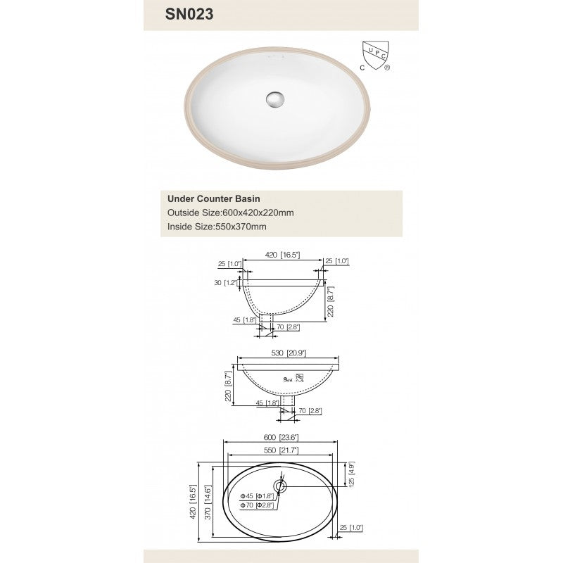 Kobo, Lavabo en porcelaine sous plan