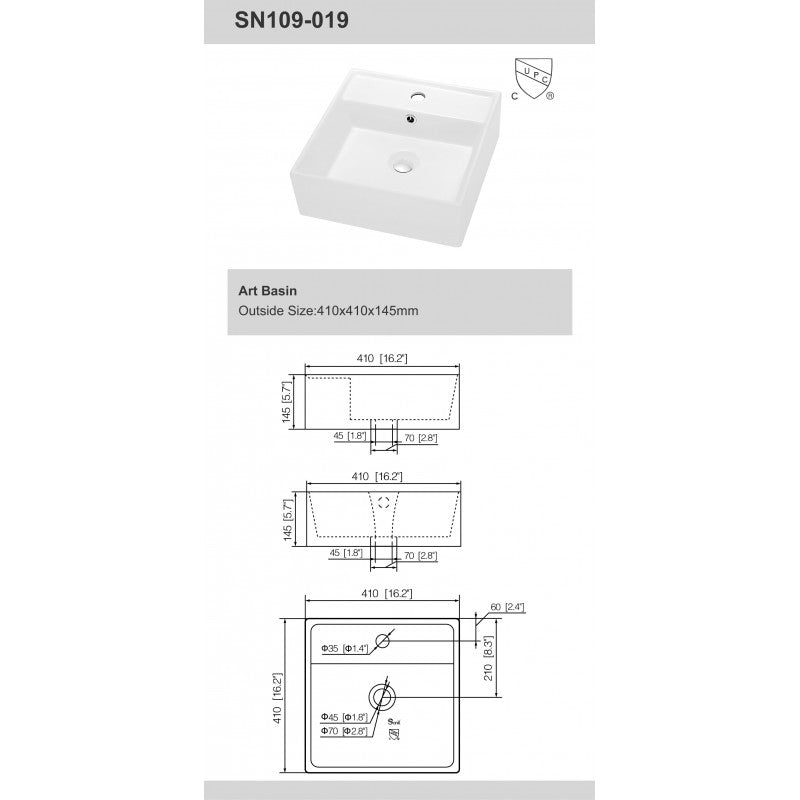 Fidji 16", Lavabo en porcelaine