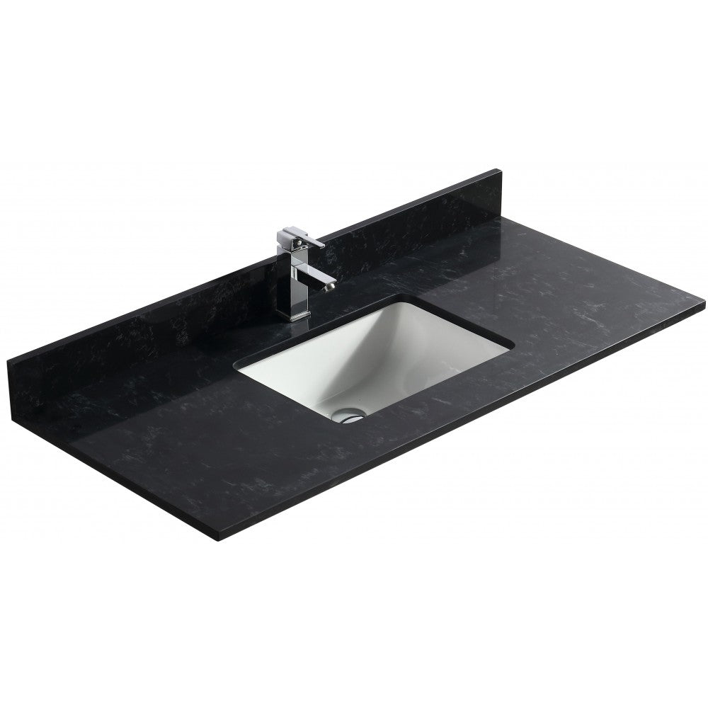 Dessus de vanité en quartz noir 48 po avec lavabo sous-plan en porcelaine