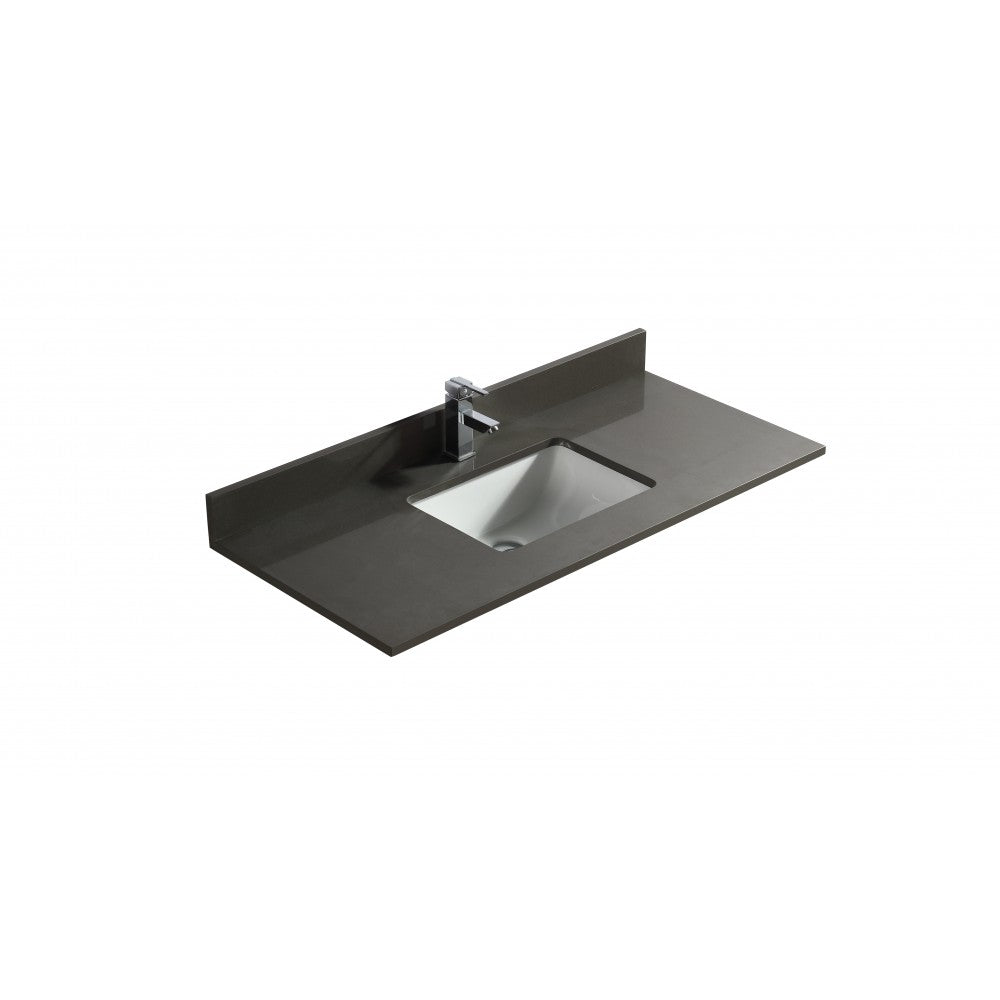 Dessus de vanité en quartz gris pur 48 po avec lavabo sous-plan en porcelaine