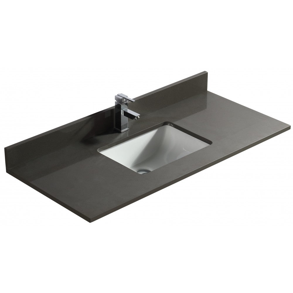 Dessus de vanité en quartz gris pur 48 po avec lavabo sous-plan en porcelaine