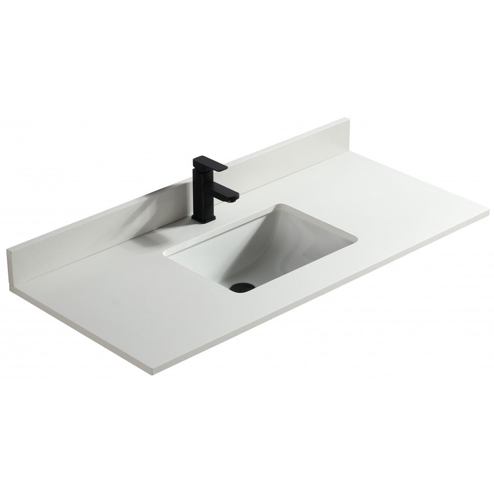 Dessus de vanité en quartz blanc pur 48 po avec lavabo sous-plan en porcelaine