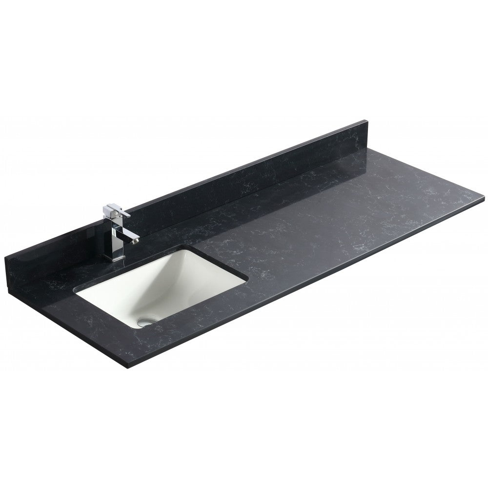 Noir 60", dessus de vanité en quartz avec lavabo en porcelaine sous-plan