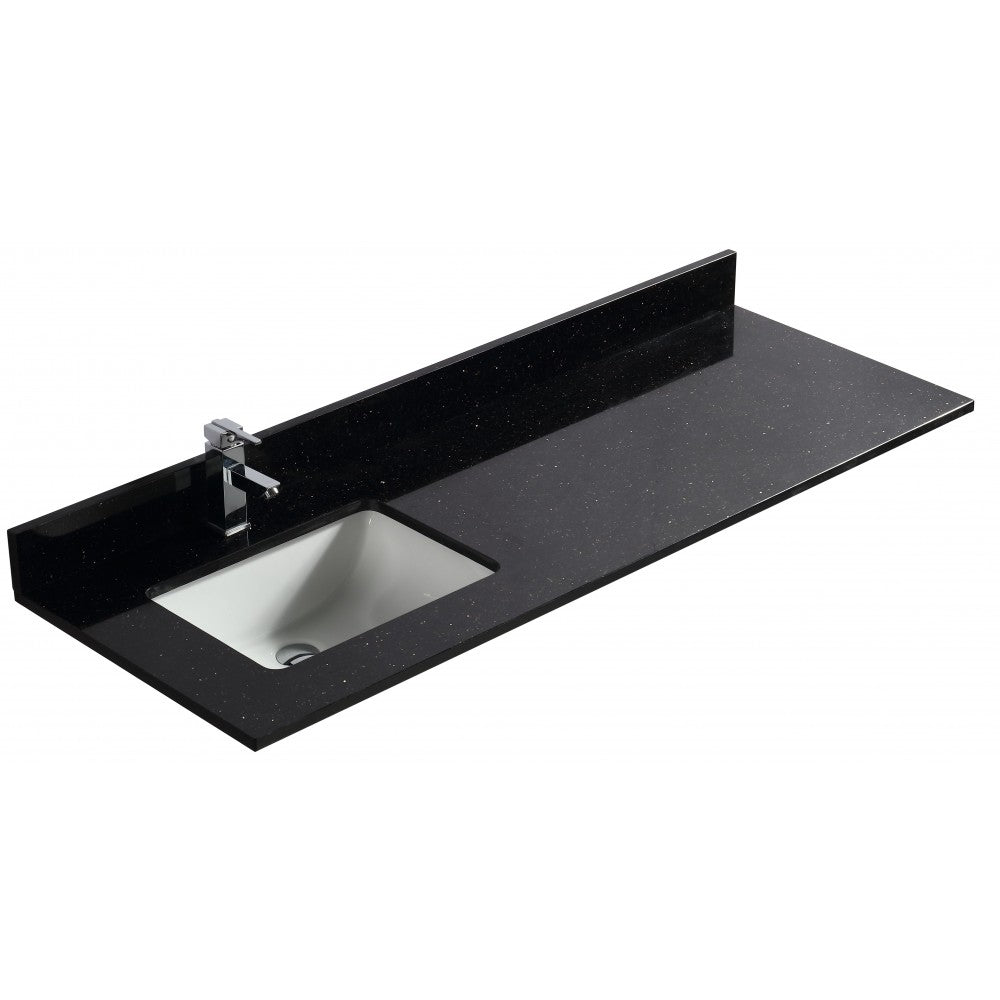 Galaxy noir 60", Dessus de vanité en granite avec lavabo en porcelaine sous-plan