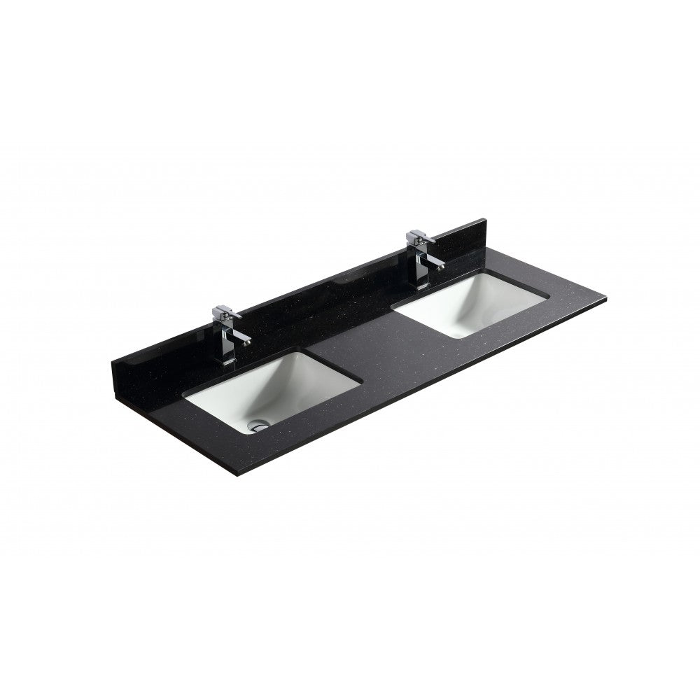 Galaxy noir 60", Dessus de vanité en granite avec 2 lavabos en porcelaine sous-plan