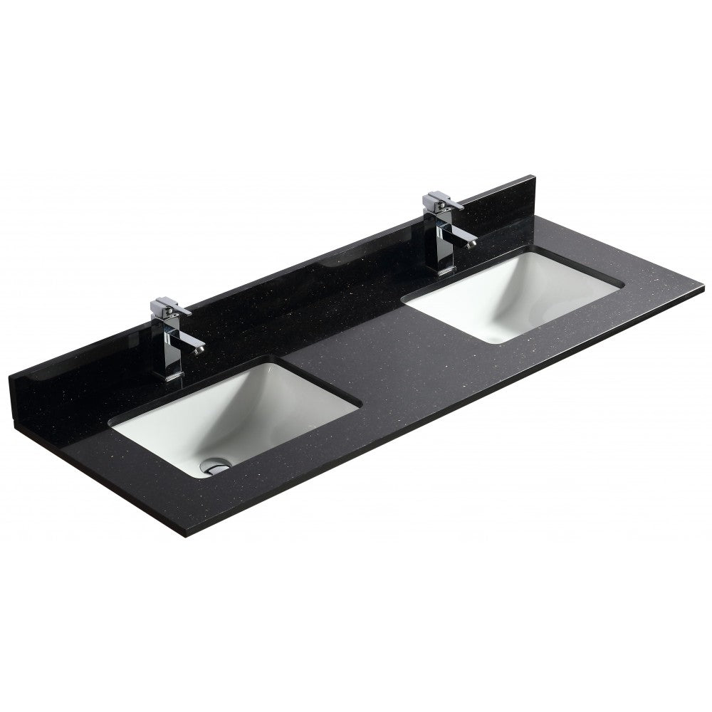 Galaxy noir 60", Dessus de vanité en granite avec 2 lavabos en porcelaine sous-plan
