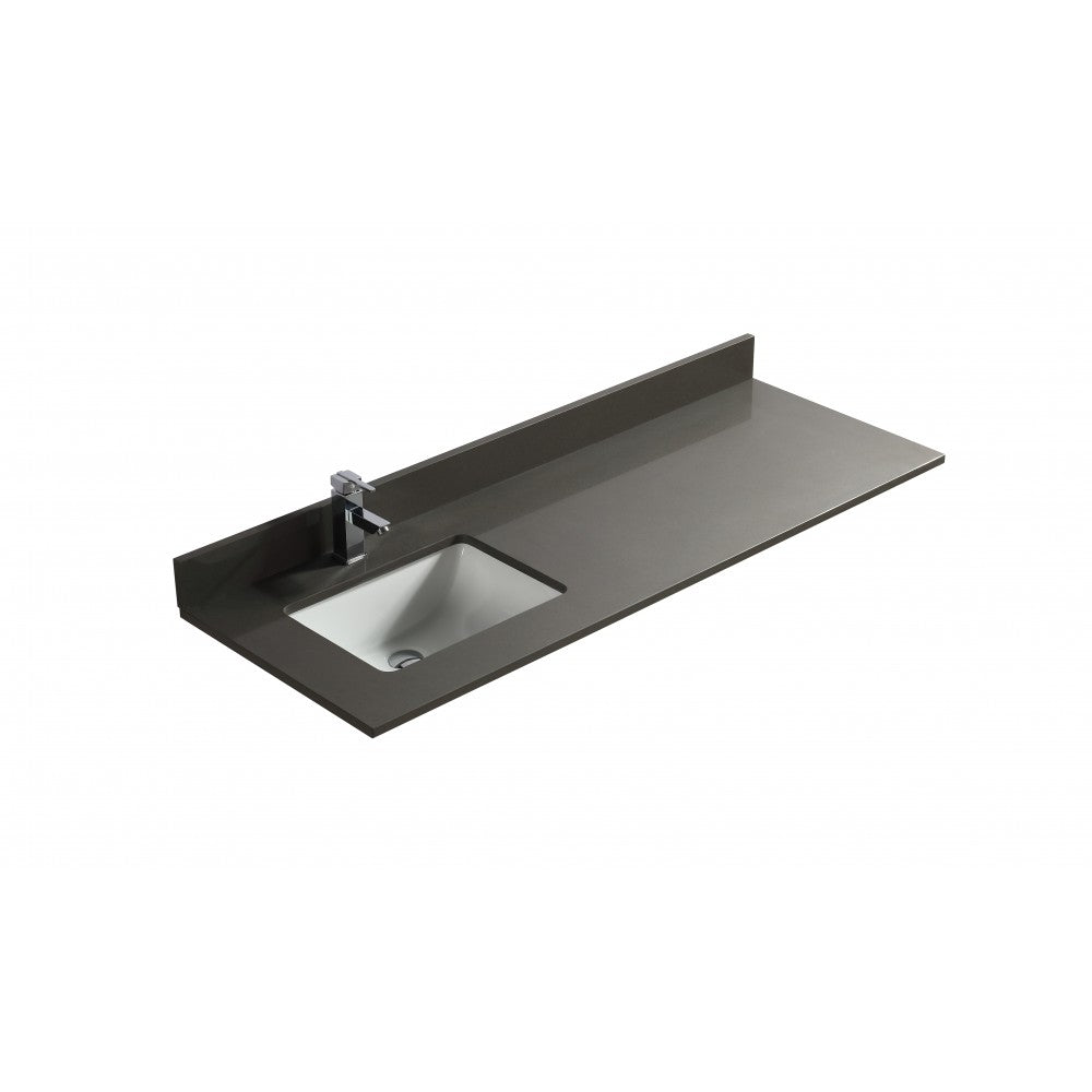 Gris Pure 60", dessus de vanité en quartz avec lavabo en porcelaine sous-plan