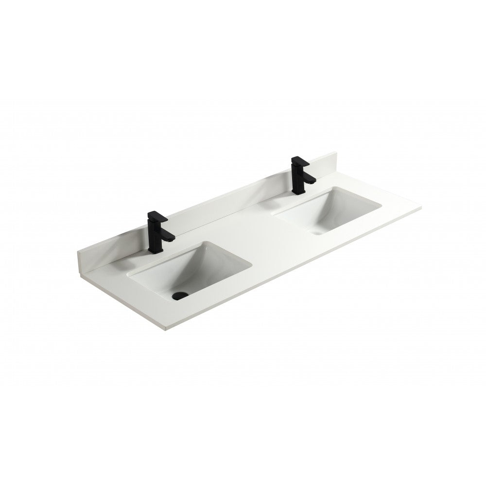 Blanc pur 60", Dessus de vanité en quartz avec 2 lavabos en porcelaine sous-plan