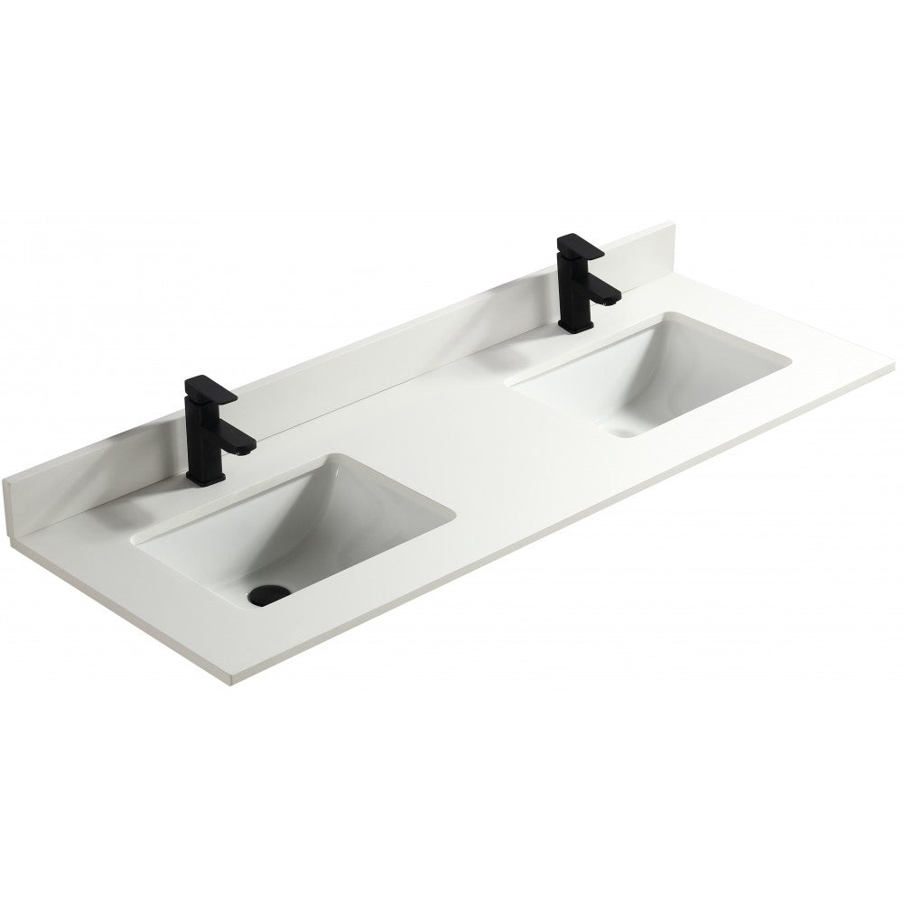 Blanc pur 60", Dessus de vanité en quartz avec 2 lavabos en porcelaine sous-plan