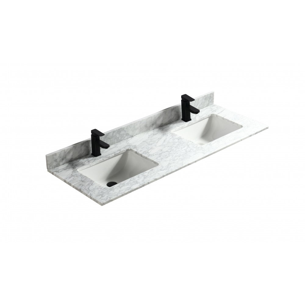 Carrara blanc 60", Dessus de vanité en marbre avec 2 lavabos en porcelaine sous-plan