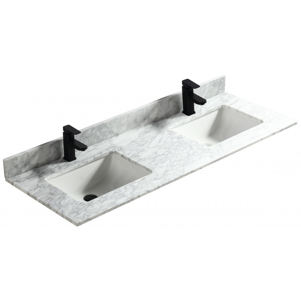 Carrara blanc 60", Dessus de vanité en marbre avec 2 lavabos en porcelaine sous-plan
