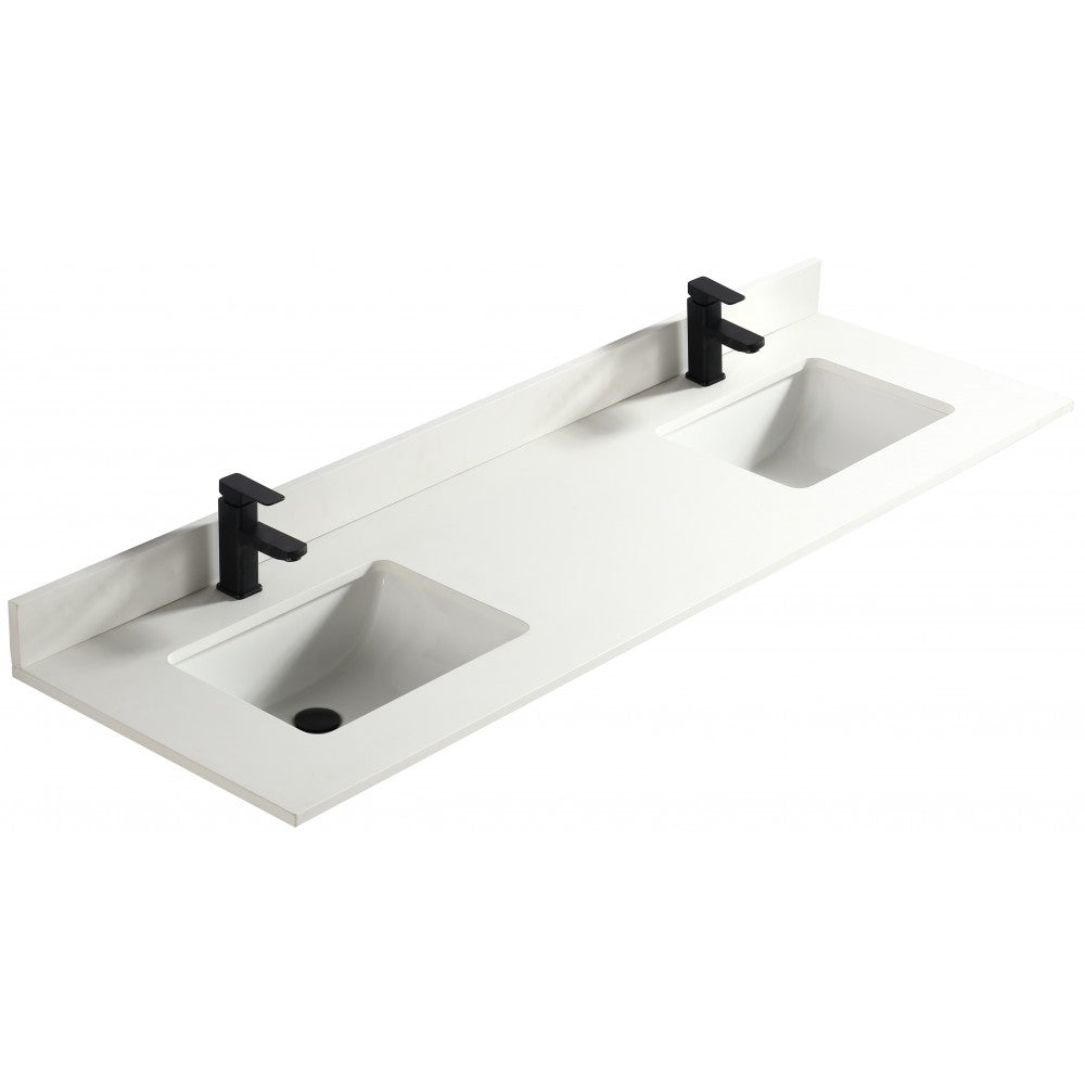 Blanc pure 72", dessus de vanité en quartz avec 2 lavabos en porcelaine sous-plan